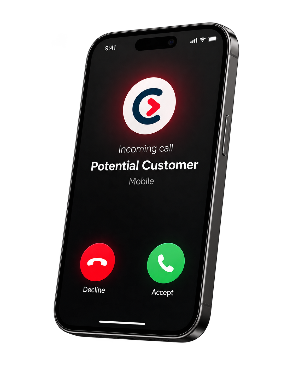 Phone showing an incoming call from a potential customer