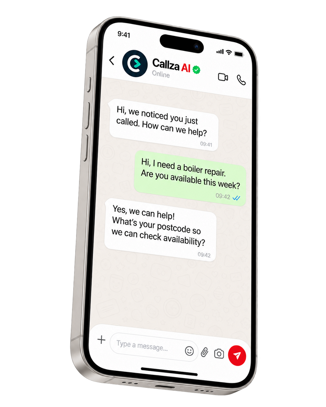 Phone showing a Callza AI follow-up conversation